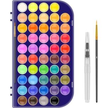 Imagem de Conjunto de tinta, 48 cores de tinta aquarela não tóxica com um pincel recarregável, caneta e paleta de pincel de água, conjuntos de tintas laváveis para crianças, adultos e artistas