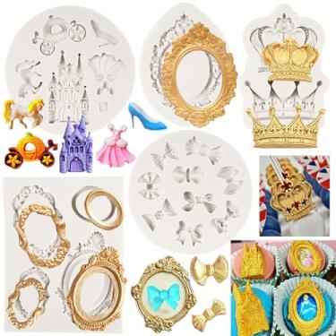 Imagem de FCKEMLDS Molduras de silicone molde de fondant Cinderela arco coroa castelo vestido princesa sapatos de cristal moldes para chá de bebê decoração de bolo cupcake topo chocolate doce polímero argila