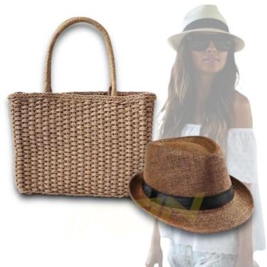 Imagem de Kit Chapéu Palha + Bolsa Praia Casual Feminino ABA CURTA PANAMÁ 340 - 