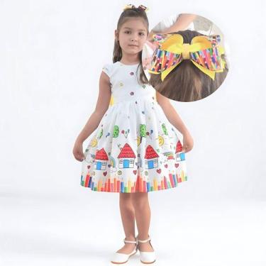 Imagem de Vestido Formatura ABC Aquarela Lápis De Cor Detalhes Amarelo + Laço - 