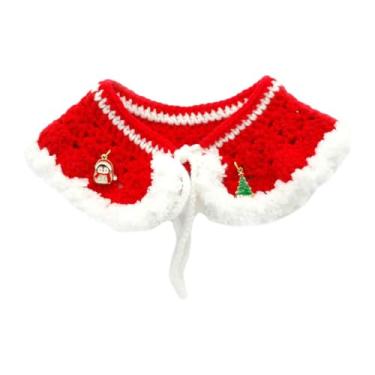 Imagem de ＡＷＨＡＯ Lenço Feito à Mão para Animais de Estimação, Coleiras de Bandana para Gatos de Natal, Acessórios para Colar de Gatinhos, Babador de Crochê, Coleiras a, vermelho M