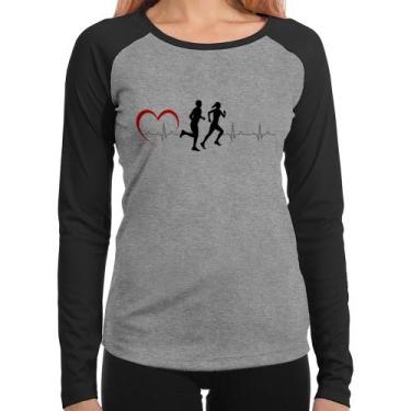 Imagem de Baby Look Raglan Batimentos Cardíacos Corrida Coração Manga Longa - Fo