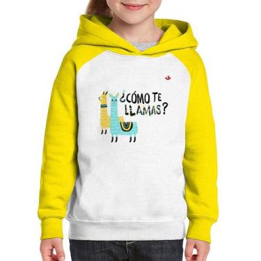 Imagem de Moletom Infantil Como te llamas - Foca na Moda, Branco, Amarelo, 4