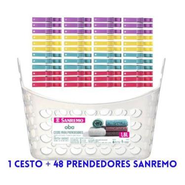 Imagem de Cesto Para Prendedores De Roupa Varal Com 48 Pregador Grande - sanremo