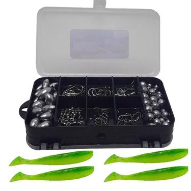 Imagem de Kit Pesca Esportiva 5 Iscas de Silicone Chumbada Anzol e Girador - Sum