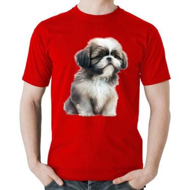 Imagem de Camiseta Algodão Cachorro Shih Tzu Filhote - Foca na Moda, Vermelho, P