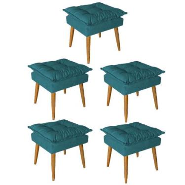 Imagem de Kit 05 Puff Puf Banqueta Opala Para Quarto Sala Recepção Suede Azul Tu