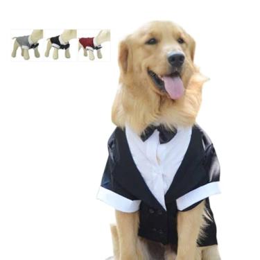 Imagem de Lovelonglong Fantasia de animal de estimação Terno de cachorro Formal Tuxedo com laço preto gravata para cães grandes médios pequenos roupas de gatoLovelonglong M (-9lbs) preto