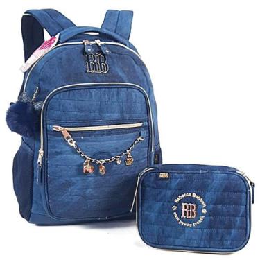 Imagem de Kit2 Mochila e Estojo jeans Rebecca Bonbon - Clio, Azul Escuro