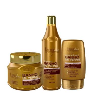 Imagem de Kit Banho de Verniz Forever Liss Shampoo, Leave-in, Máscara - Forever 