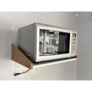 Imagem de Suporte branco com madeirado para Microondas 35L, impressora... - kaza