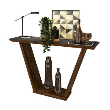 Imagem de Aparador Sala Estar 136cm Tampo MDF c/ Vidro Lótus Trufa/Preto D04 - D`Rossi