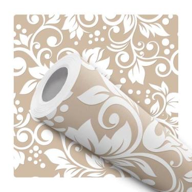 Imagem de Papel de Parede Adesivo Floral Arabesco Bege Branco Elegante Moderno Q