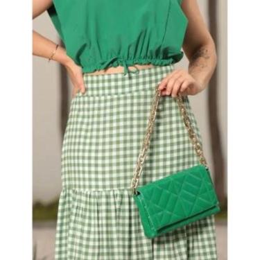 Imagem de Saia Midi feminina estampada xadrez lisa duas marias moda modesta evangelica-Feminino