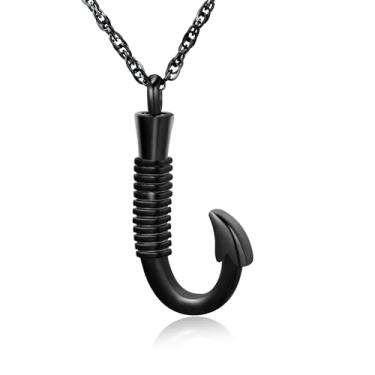 Imagem de Colar de urna de anzol de pesca para cinzas, memorial, lembrança, cinzas, colar de urna de cremação, para cinzas, joia memorial de pescador, presente de simpatia, Aço inoxidável, Sem Pedra Preciosa