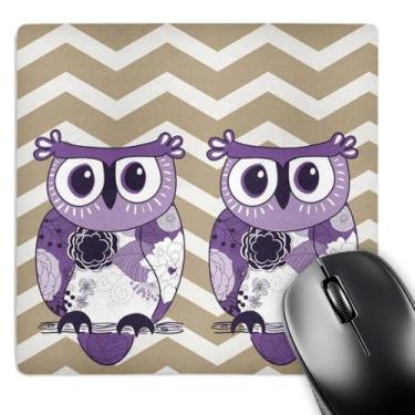 Imagem de 3dRose LLC Mouse pad 20,3 x 20,3 x 0,63 cm, duas corujas roxas com chevron bege e branco (mp_162266_1)