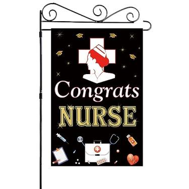 Imagem de Labakita Congrats Nurse Garden Flag - Bandeira de graduação de enfermeira, placa de festa de graduação de enfermagem para quintal, bandeira de graduação BSN/RN, decorações de festa de formatura da