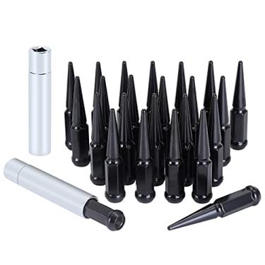 Imagem de ChnewAuto M14X1.5 Porcas de Talão 14X1.5 Porcas de Talão com Ponta M14 X 1.5 Porca de Talão com Ponta Preta Conjunto de 24 com 2 Chaves de Soquete 19Mm Hex 4.4" de Altura 14Mm X 1.5 Porcas de Roda De