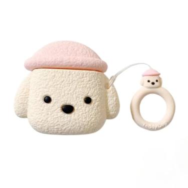 Imagem de Capa compatível com AirPods 4, lindo chapéu de animal de estimação, capa de fone de ouvido de pelúcia de silicone macio, estilo cachorrinho, proteção para AirPods 4 + gancho - rosa