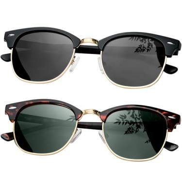 Imagem de KANASTAL Óculos de Sol Polarizado Feminino Masculino 2 Packs Proteção UV 400 Preto Escuro Verde Tartaruga Oculos Retro Vintage Meia Armação Sunglasses para Praia Pesca Viagens -Preto Dourado + Verde