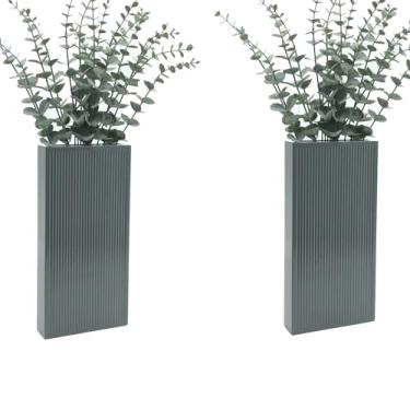 Imagem de Conjunto de 2 plantadores de parede de madeira, plantador de bolso moderno para decoração de parede para vegetação e flores secas, vaso de madeira para pendurar em ambientes internos (cinza)