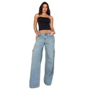 Imagem de CALÇA JEANS FEMININA WIDE CARGO RELAXED CINTURA BAIXA 29214-Feminino