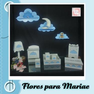 Imagem de Kit Higiene Bebe Mdf Nuvem Menino + 3 Nichos Nuvem Azul - Flores para 