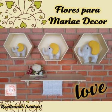 Imagem de Kit Nichos Colmeia + Prateleira com Varão MDF - CREME - Flores para Ma