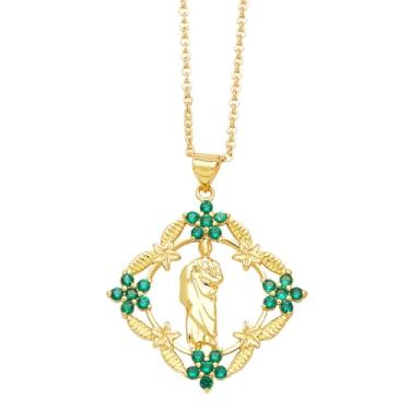 Imagem de PTGMH Colar de joia religiosa ajustável virgem maria para mulheres, madrinha, pingente oval de resina que brilha no escuro, presentes religiosos modernos, 3*2, Resina, Zircão