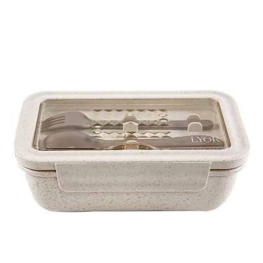 Imagem de Marmita Hermética com Talheres de Bambu PP Off White 1,1L 220108 - Lyor