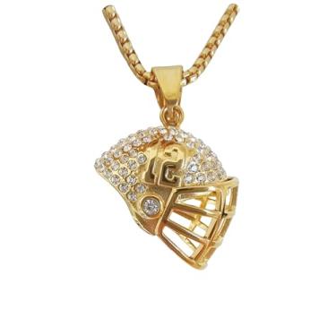 Imagem de Toogod Colar de capacete de futebol americano Brady-12 banhado a ouro 18K | Colar de estrela de futebol americano nº 12 de aço inoxidável, corrente para homens e mulheres, hip hop, Aço inoxidável,