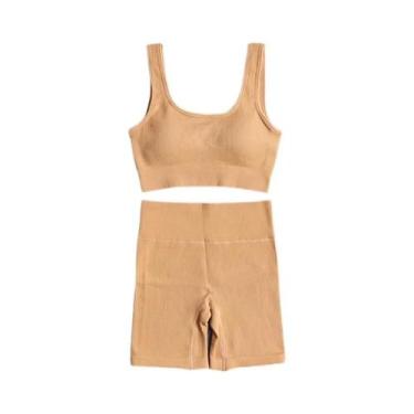 Imagem de Feminino Sexy Sem Costura Conjunto De Yoga Ginásio Wear 2 Pçs Treino C