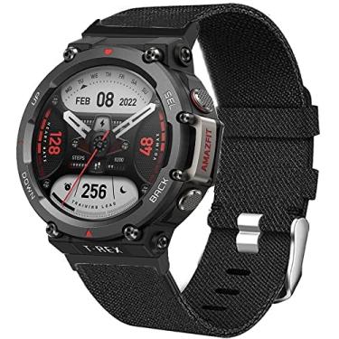 Imagem de Lamshaw Pulseira T-Rex 2, tecido de nylon respirável, acessório de substituição compatível com Amazfit T-Rex 2 Smart Watch 2022 (preto)