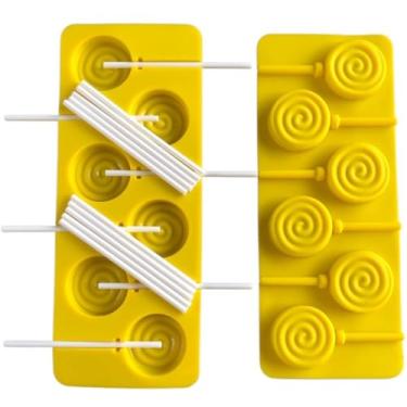 Imagem de Kit 2 Forma Molde Silicone Artesanal Confeitar Chocolate Doce Bala Goma Gelatina Candy Pirulito Canudo Confeitaria Dipnlik Dip'n Lik (Amarelo)