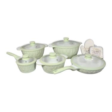 Imagem de Jogo Panela Floral Cerâmico Verde TV 5 Peça Fogão Indução