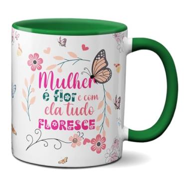 Imagem de Caneca Frase Mulher é Flor Tudo Florece Xícara Criativa (Verde)