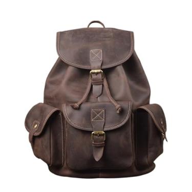 Imagem de Mochila de viagem de moda de grande capacidade para homens mochila vintage de couro para homens mochila para laptop(Coffee)