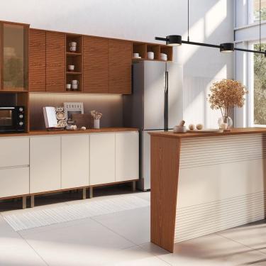 Imagem de Cozinha Completa Modulada com Bancada Gourmet 100% MDF Canela/Off White