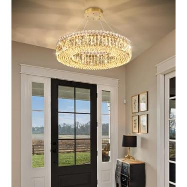 Imagem de dolria Iluminação Pendente De Cristal Moderna Para Sala De Jantar Lustres Led Reguláveis Luminárias De Teto De Cristal Para Sala De Estar Hall De Entrada Corredor Dourado