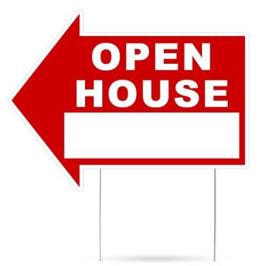 Imagem de Grande casa aberta para venda quintal venda setas quintal placa dupla face com estaca grande 16 polegadas por 12 polegadas seta vermelha (1)