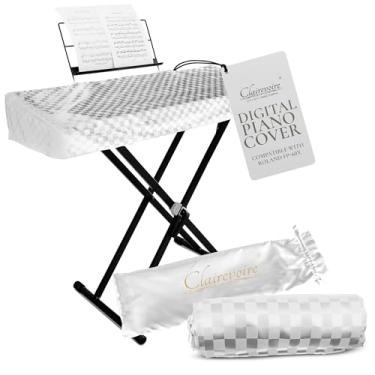Imagem de Clairevoire Capa de piano digital para série Roland FP | sob medida e à prova d'água | Abertura do suporte de livros | Dobragens laterais | Fácil acesso ao teclado | Proteção contra danos (branco
