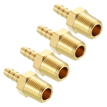 Imagem de Kozelo Pacote com 4 conectores adaptadores de mangueira de latão para mangueira de 1/20.3 cm para conexões macho NPT de 1/20.3 cm para máquinas domésticas, banheiras de massagem, sistemas de irrigação