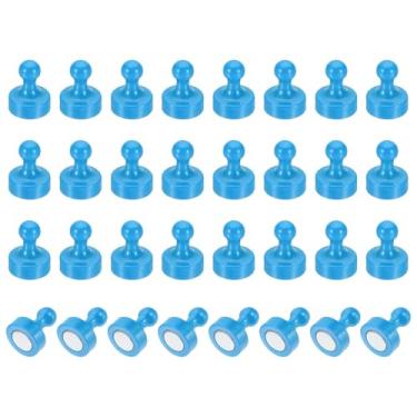 Imagem de PATIKIL 32 peças de pinos de ímãs, 1 x 0,8 ímãs fortes de geladeira quadro branco magnético tachinhas decorativas para geladeira Locker calendário escritório, azul