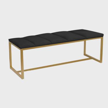 Imagem de Calçadeira Industrial Carla 100cm Solteiro Quarto Box Cama Ferro Dourado Suede Preto - Ahz Móveis