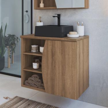Imagem de Gabinete de Banheiro Suspenso 70cm Laura com 1 Porta e 2 Prateleiras com Cuba