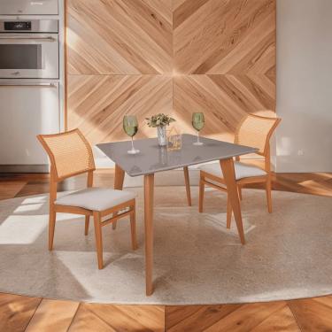 Imagem de Mesa de Jantar Tampo com Vidro Quadrada 90x90cm Fendi Slim Casa Uai