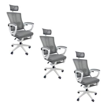 Imagem de Kit 3 Cadeiras de Escritório Presidente Executiva Oficial Paris Cinza