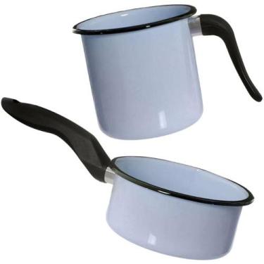 Imagem de Conjunto Panela Esmaltada Ágata 1L e Leiteira 1,5L com Cabos em Nylon 