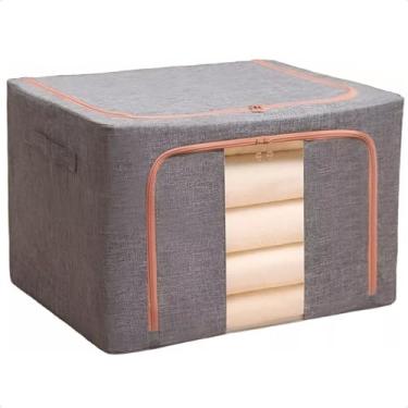 Imagem de Caixa Organizadora Grande Roupas Cobertas Toalha Lençol Guarda Roupa Closet 66 Litros Impermeável Anti Mofo (Cinza, 66 Litros)
