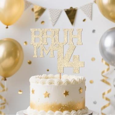 Imagem de Champagne Gold Glitter Bruh I'm 14 Birthday Cake Topper, Funny Happy Birthday Decorations for Boys Girls 14th Birthday Party Cake Decorations Supplies